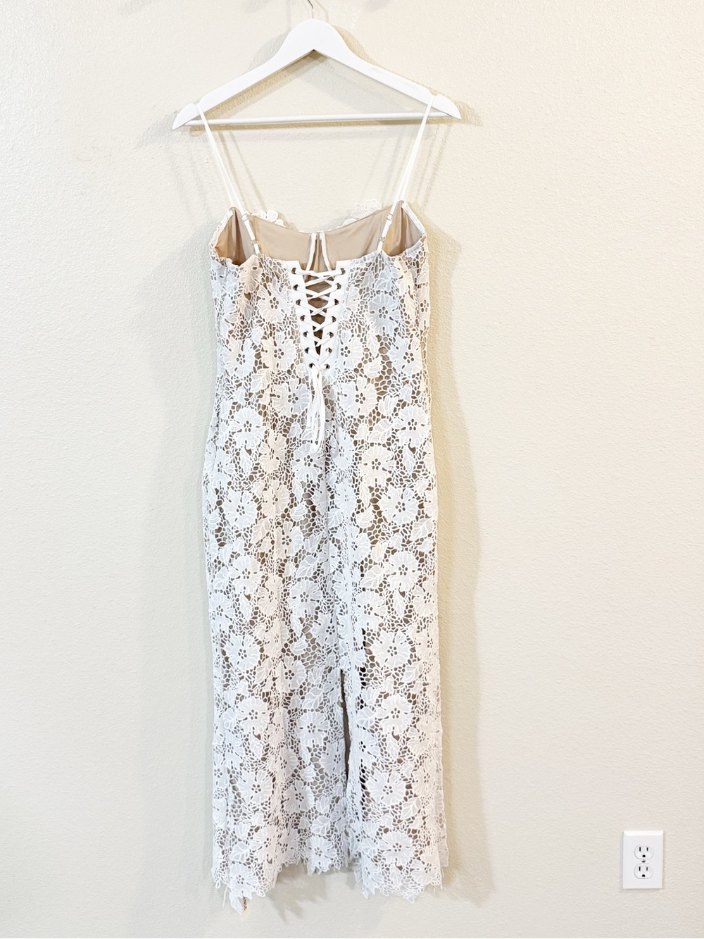 Commense Semi-Sheer Double Layer Lace Cami Dress White Lace Up Back MIDI NEW - Picture 7 of 9